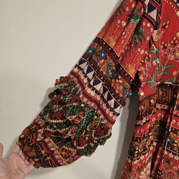 Farm Rio Tropical Shine Dress XL Boho CELEBRITY Party Balloon Sleeve Resort Vaca - Picture 7 of 16